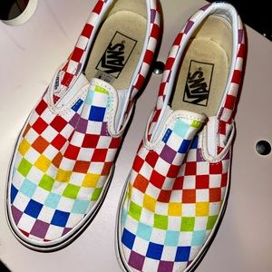 Rainbow checkered women’s Vans sneakers